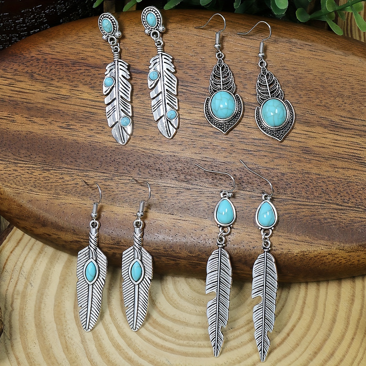 

4 Pairs Of Drop Earrings Retro Feather Design Match Daily Outfits Party Accessories Tribal Jewelry Casual Dating/ Commuting/ Work Decor