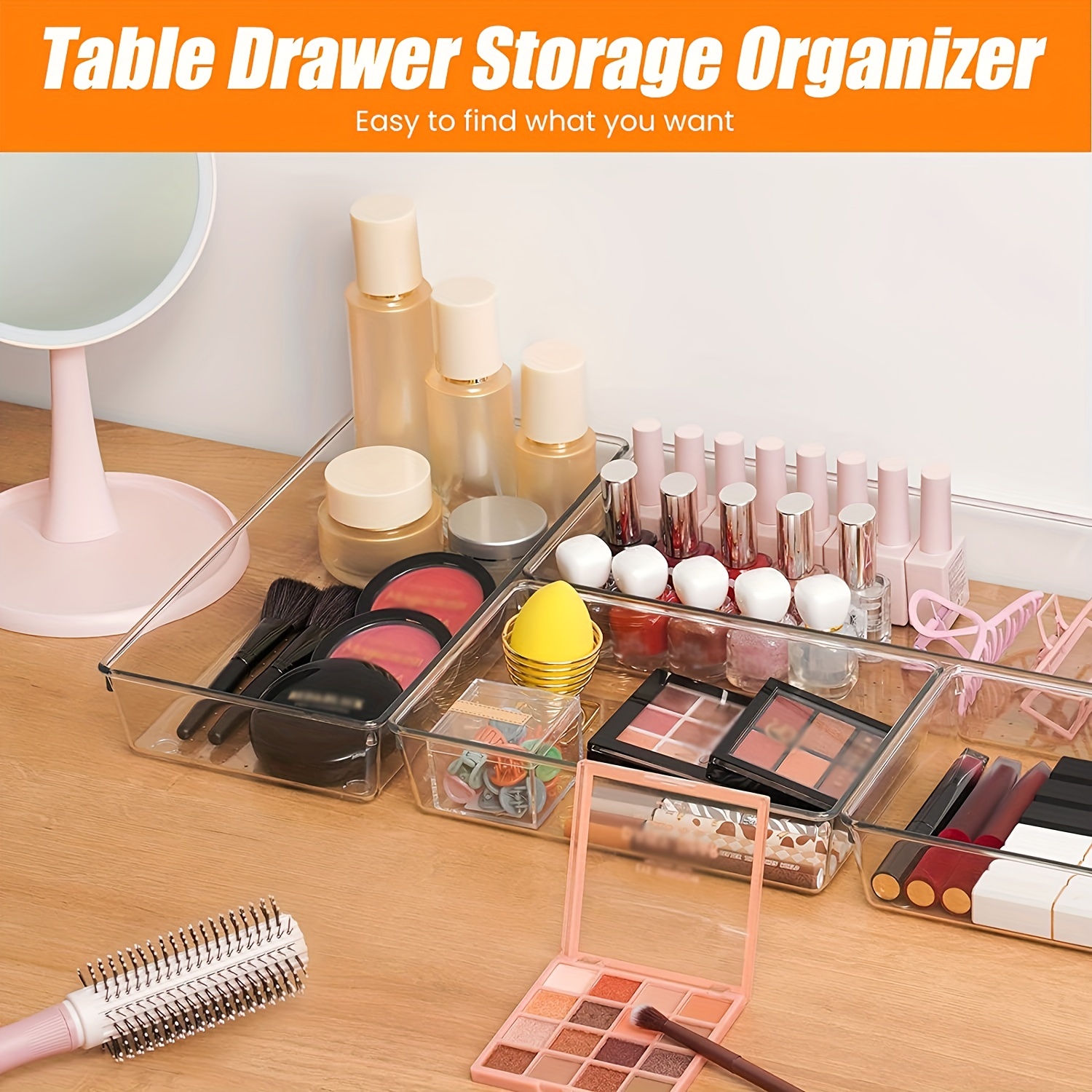 Drawer Organizer Set Clear Plastic Desk Drawer Dividers Trays Dresser  Storage Bins Separation Box for Makeup