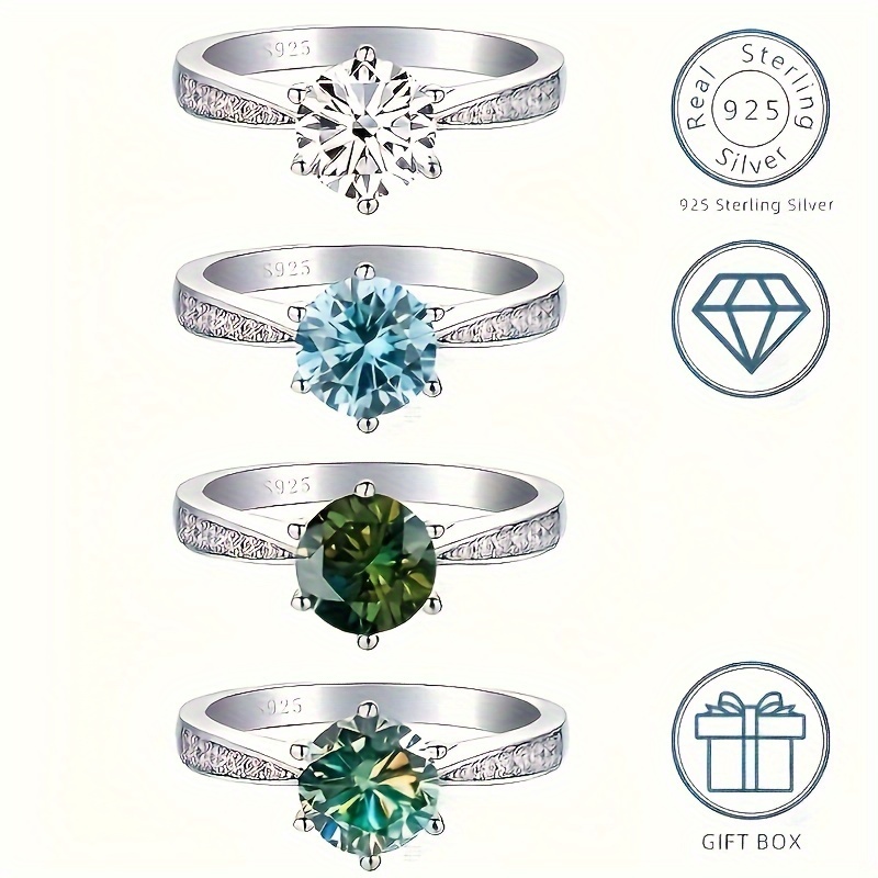 

1ct Moissanite Promise Ring 925 Sterling Silver Engagement Wedding Jewelry Multi Colors To Choose Noble Chrismas Birthday Gift For Your Love