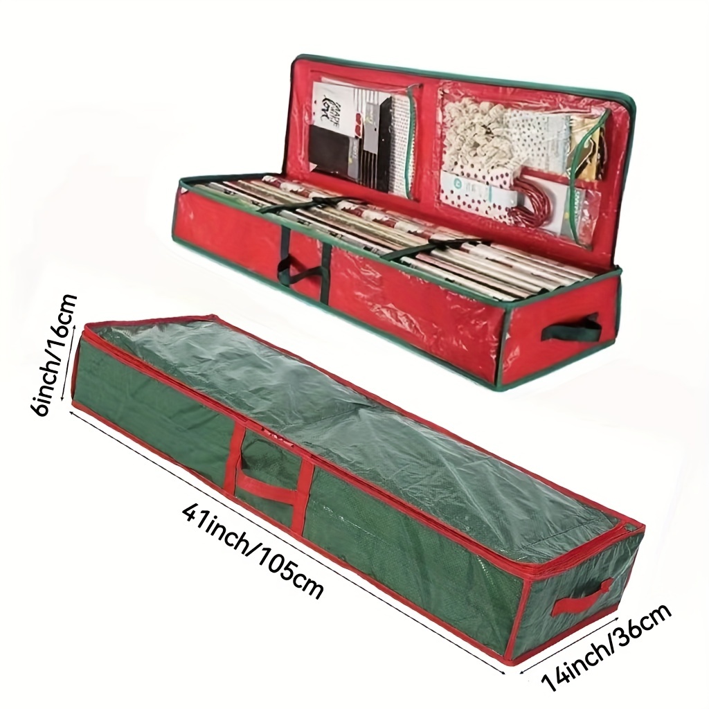 Christmas Gift Wrap Organizer With Interior Pockets - Fits Up to 22 Rolls,  Ribbons, and Bows