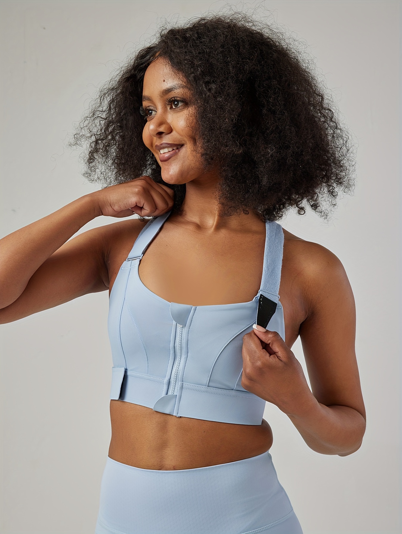 Sports Bras Women Yoga Vest, Front Zipper Fitness Athletic Brassiere, Plus  Size Adjustable Strap (Color : Light Blue, Size : 5X-Large)