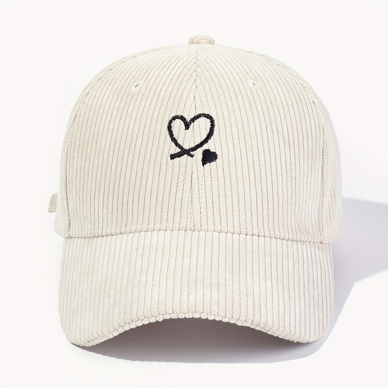 

Black Embroidery Simple Baseball Cap Trendy Beige Corduroy Hats Lightweight Adjustable Dad Hat For Women Daily Uses Valentine's Day Gift