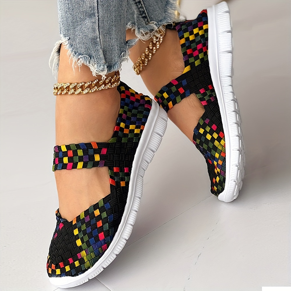 Women's Colorful Braided Flat Shoes Slip On Walking Shoes
