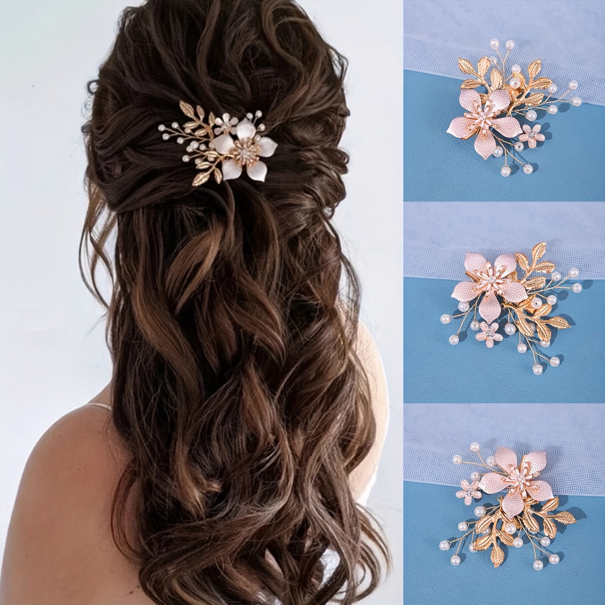 

Golden Imitation Pearl Duckbill Clip Elegant Alloy Flower Leaf Shape Hairpin Bridal Plate Hair Jewelry Hair Accessory