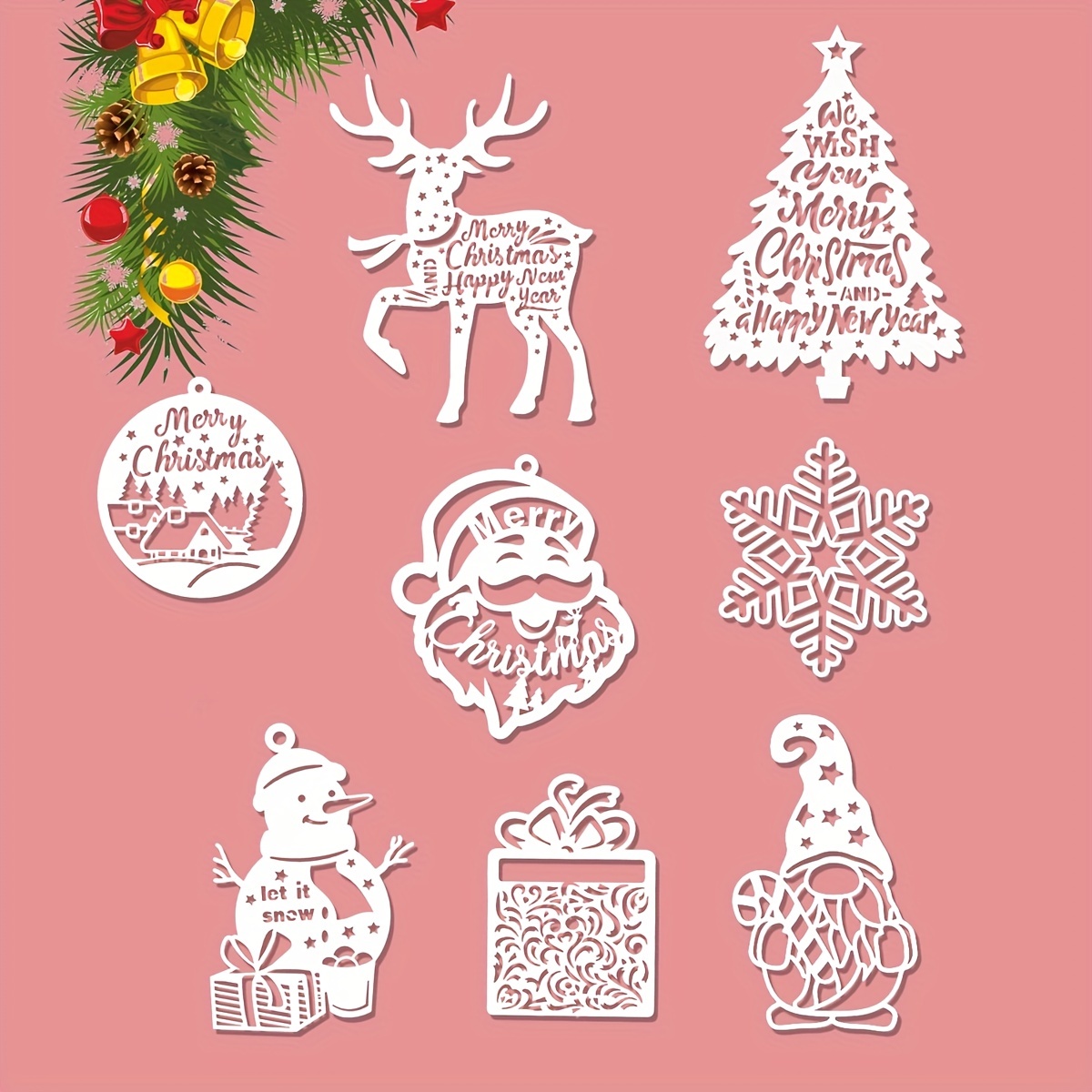 

8pcs Christmas Deer, Christmas Tree, Santa Claus Painting Template