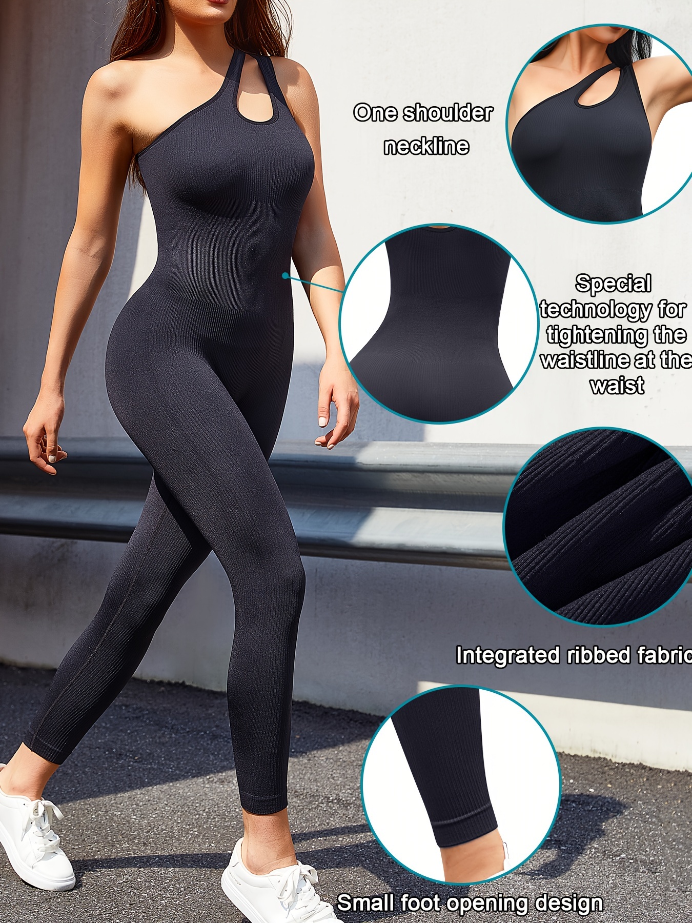 Black Seamless Shaping Jumpsuit, Tummy Control One Shoulder Strap  Sleeveless Sports Body Shaper, Women's Underwear & Shapewear