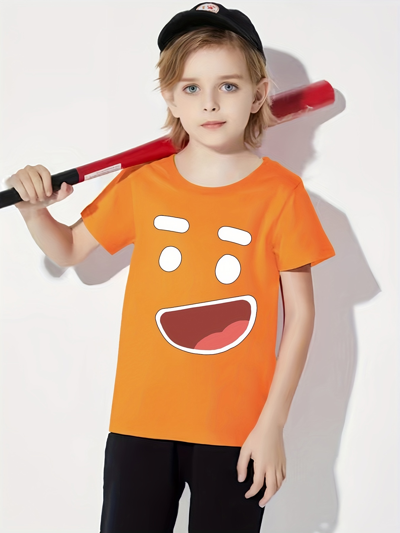 Stylish Cartoon Face Print Boys Creative T shirt Casual - Temu