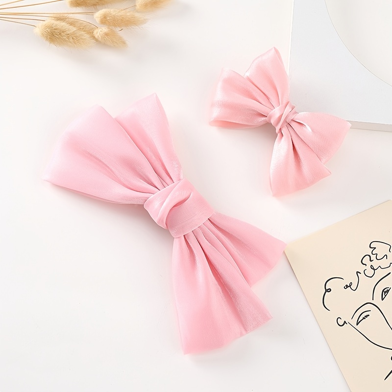 2PCS Silky Satin Hair Bows Pink Hair Ribbon Clips for women