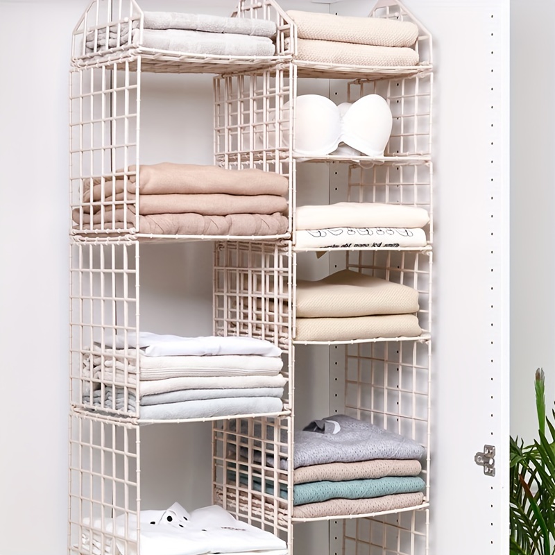 Foldable Storage Shelf With Hooks Bedroom Clothes - Temu