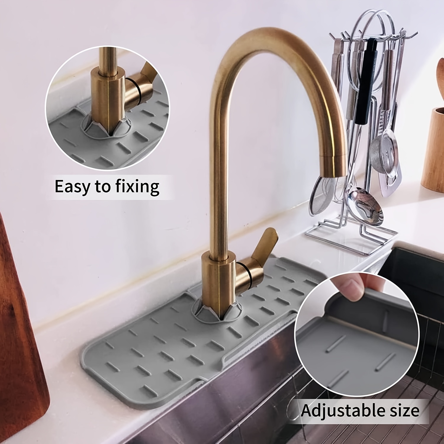 Kitchen Faucet Sink Splash Guard Silicone Drain Pad Water Catcher Tray Slip  Mat