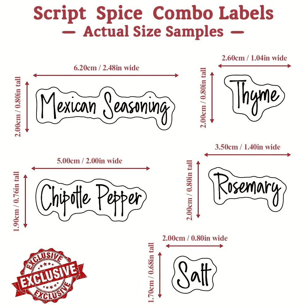 Spice Labels, Clear Spice Jar, Labels Preprinted, Water Resistant
