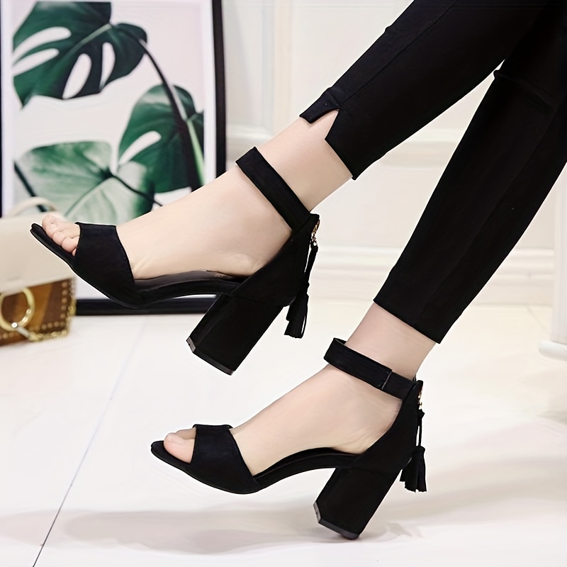 Fashion solid tassel high heel sandals hot sale