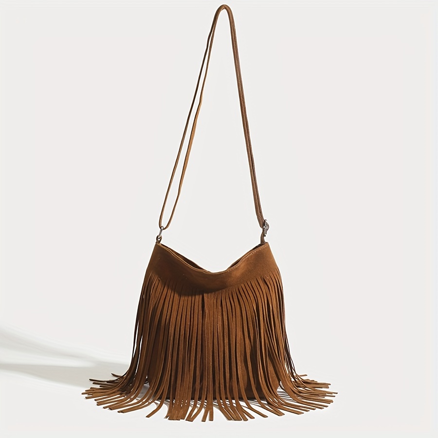 Macy's Mstylelab Vegan Leather Brown Fringe Boho Bag