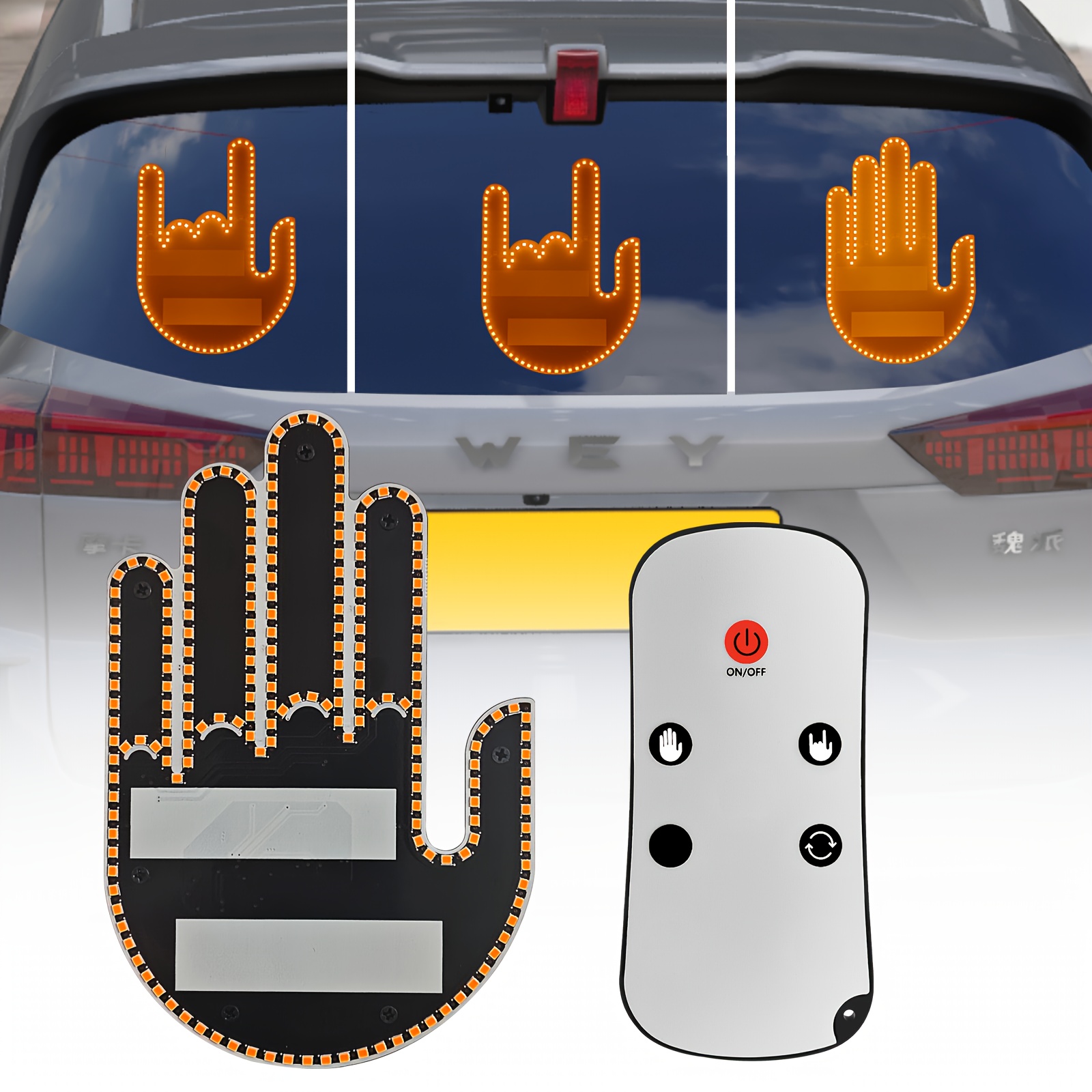 Car Led Gesture Light Car Finger Light With Remote Road Rage - Temu