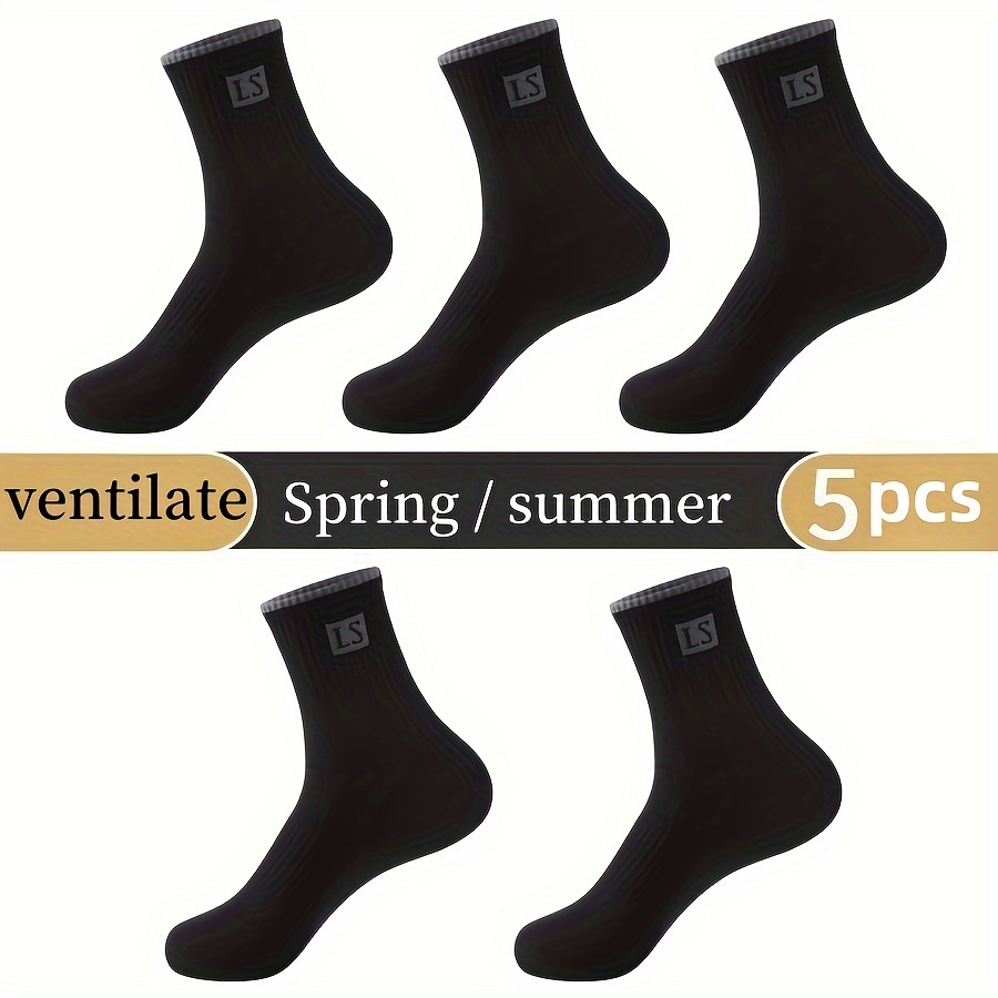 TEMU 5/10pairs Men's Crew Socks, Comfortable & Breathable, Thin For Spring/summer, Ideal For Daily Wear, Comfortable & Casual Business Athletic Socks