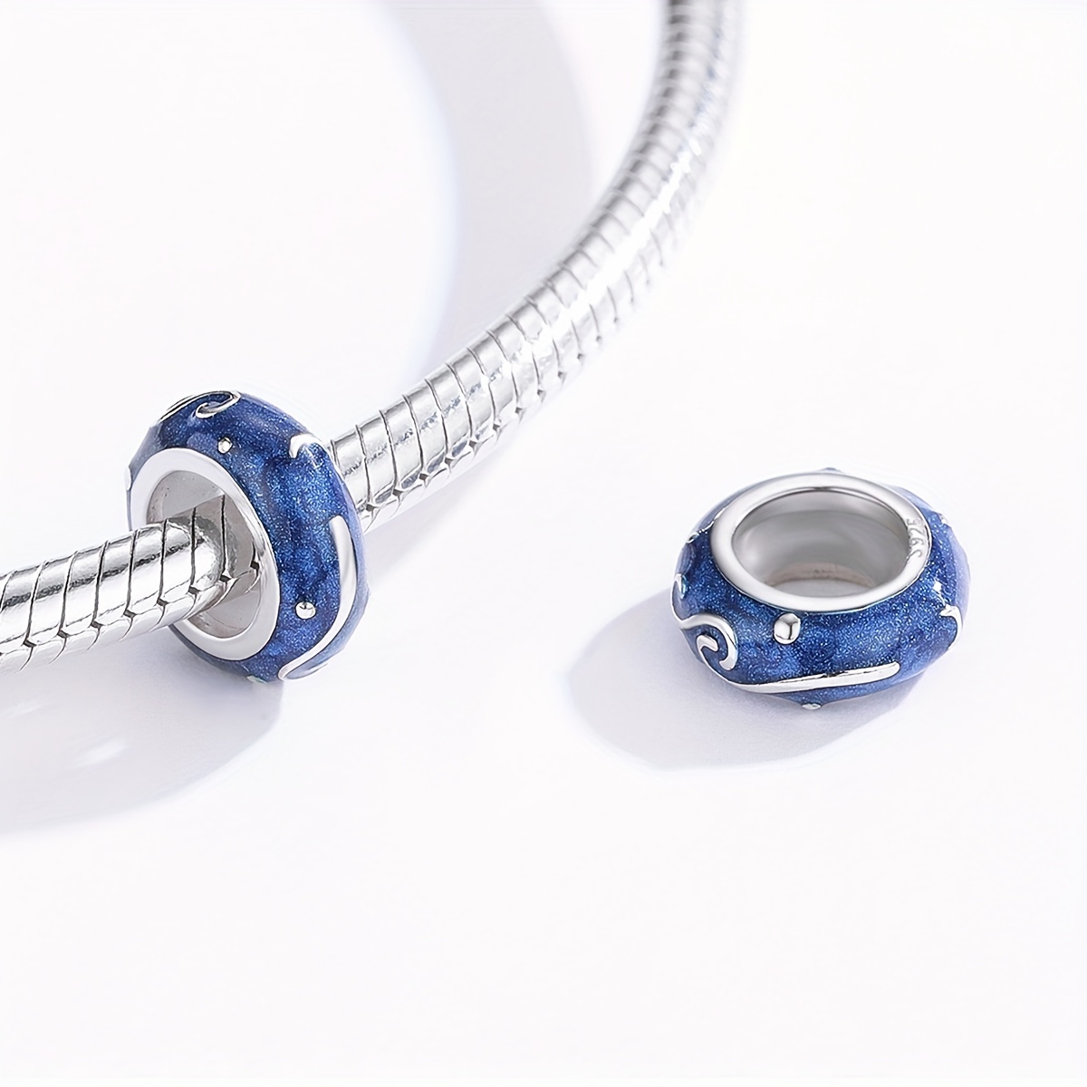 925 Sterling Silver Spacers Charm Bead Inlaid Shiny Zircon Elegant Pendant Bracelet DIY Jewelry, Jewels Making Gift,Temu