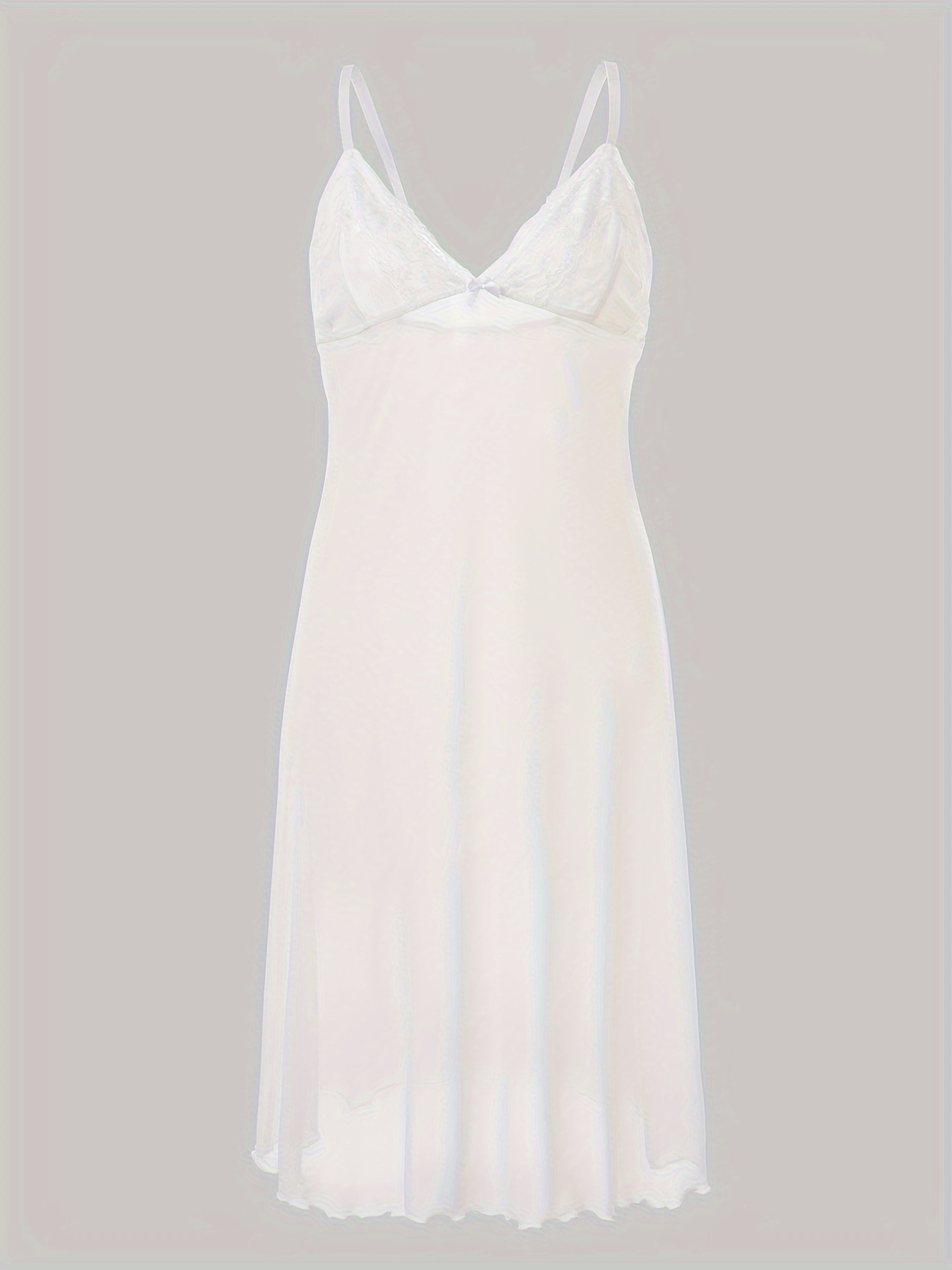 White Ribbed Slip Nightdress Lace Trim V Neck Spaghetti - Temu