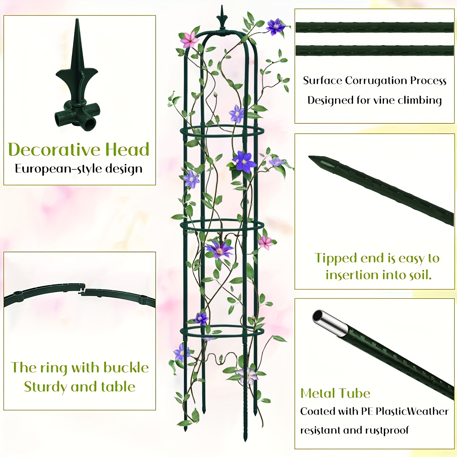 1pc tower obelisk garden trellis plant support for climbing vines and flowers stands black rustproof lightweight plant tower 60 2 11 2 inch green