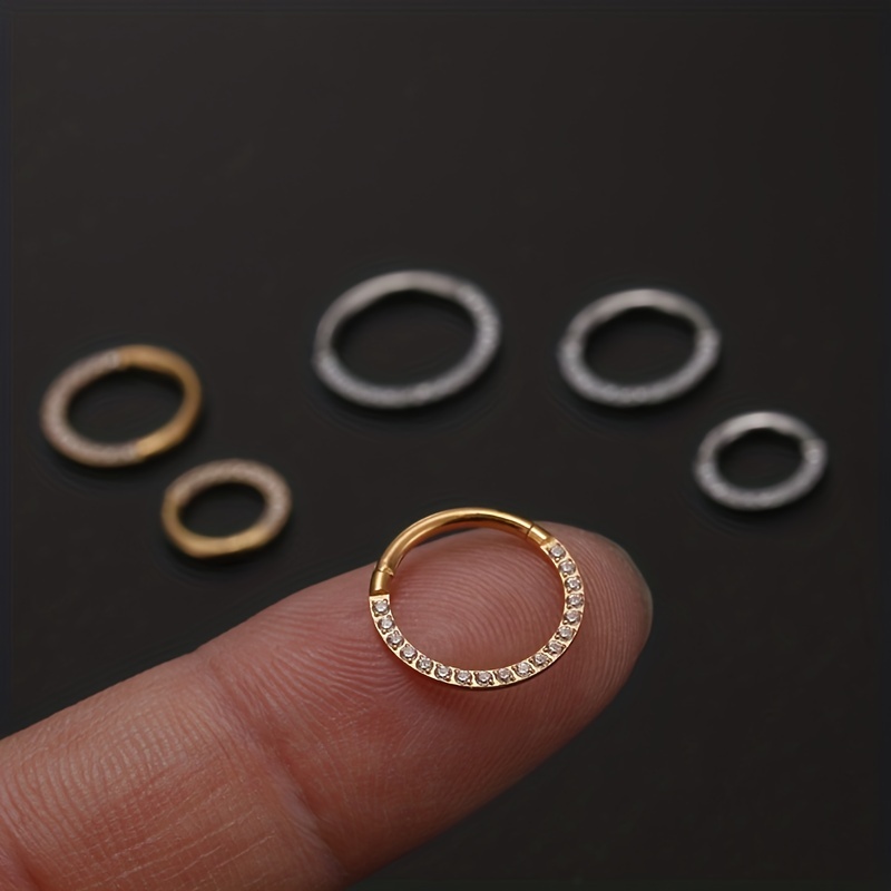 Hinged Nose Ring with Zircon Inlay