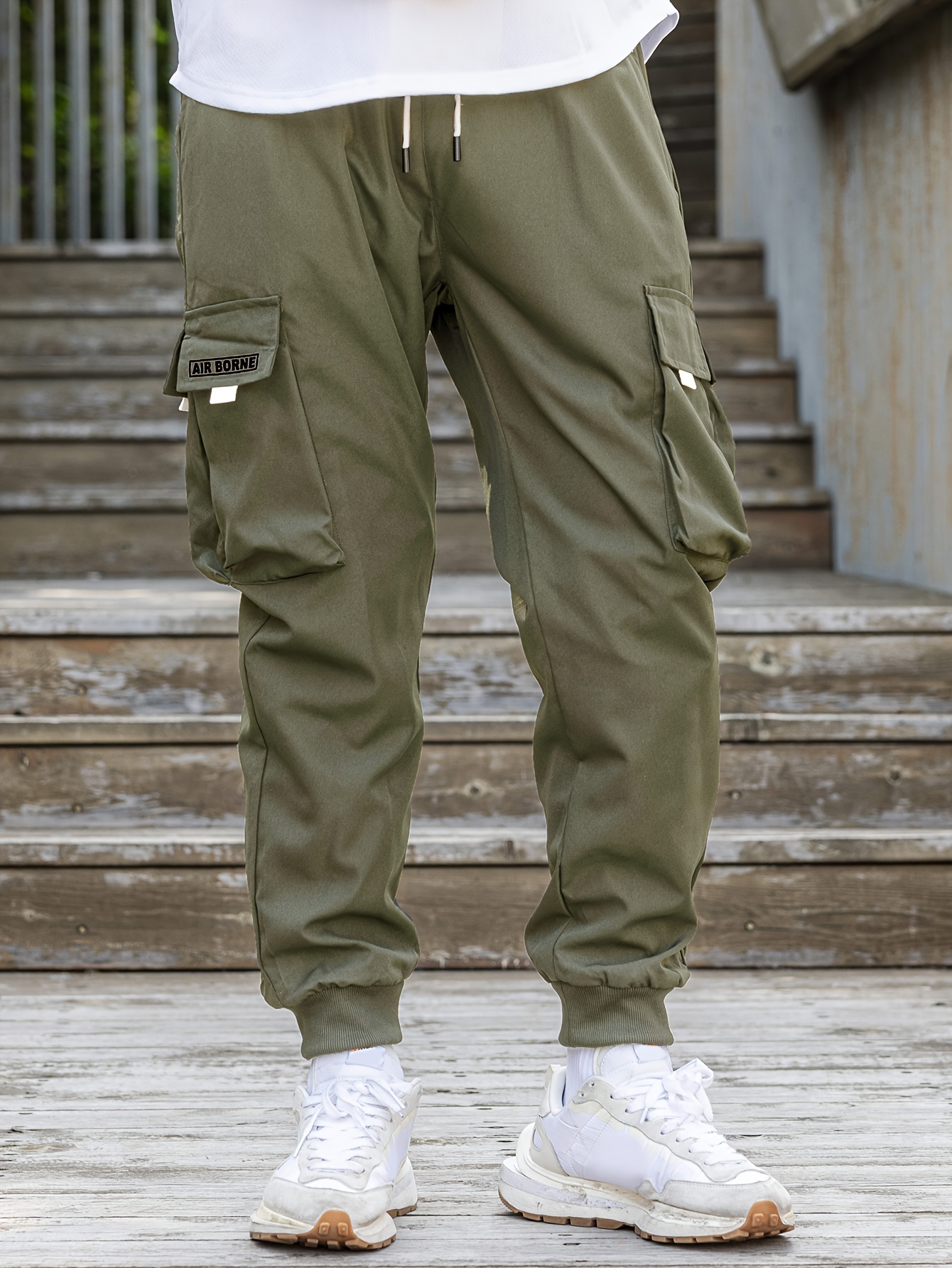 Men's Drawstring Cargo Pants With Flap Pockets, Loose Casual Comfy Jogger  Pants