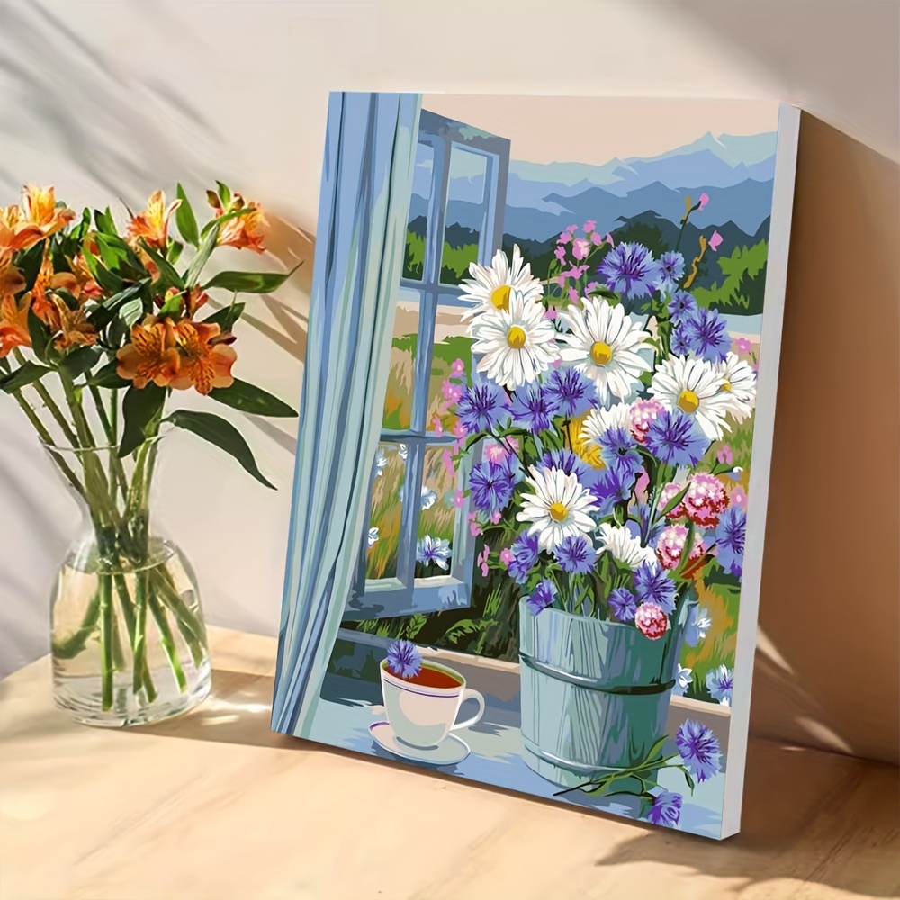 Flower Painting By Numbers For Adults Beginners Painting - Temu