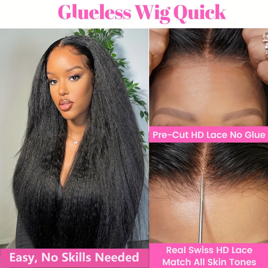 Wear And Go Glueless Wig Kinky Straight Lace Pre Cut 4x4 Hd - Temu