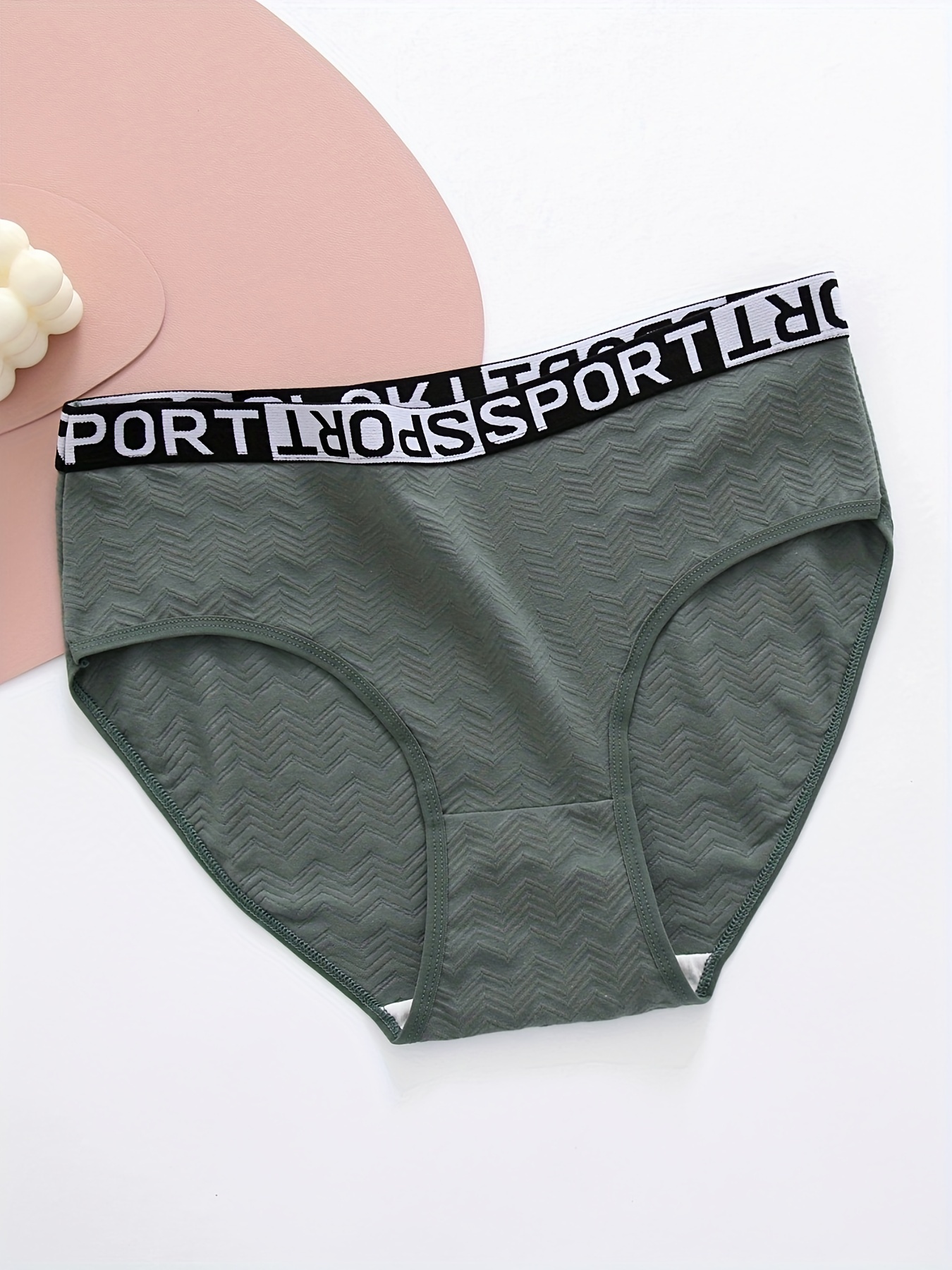 5 Pack Plus Size Simple Panties Set, Women's Plus Soft Contrast Letter Tape  Seamless Medium Stretch Panties 5pcs Set