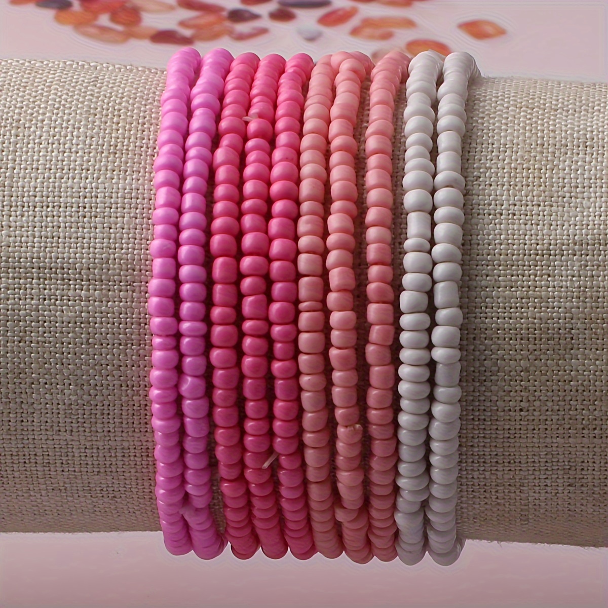 Image of 10pcs Bohemian Style Colorful Beaded Bracelets For Women - Vibrant Glass Rice Beads, Beach Vacations & Casual Attire, Beach Vacation Accessory | Style | Tropical , Beachy Jewelry