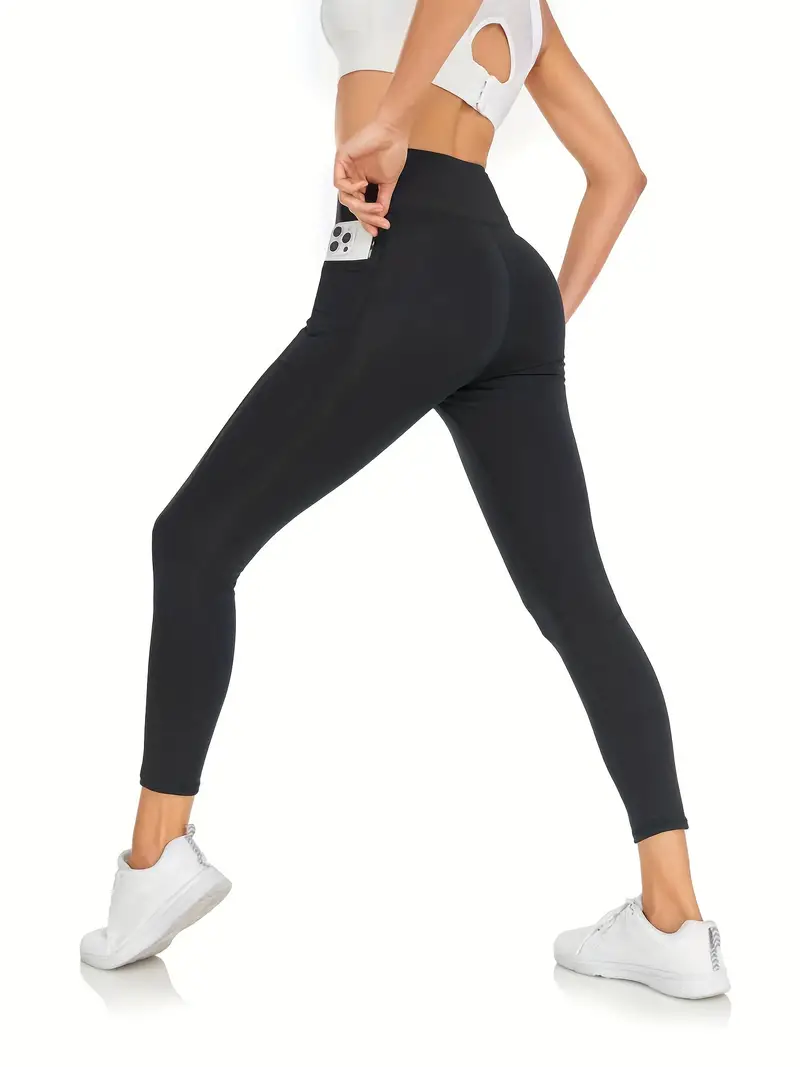 Yoga Leggings With Phone Pockets, Stretchy Sports Comfort Workout Yoga  Pants, Women's Activewear