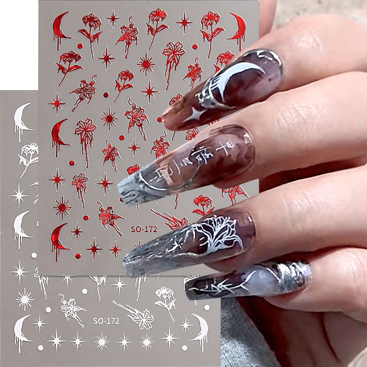 Flower Star Moon Design Nail Stickers self Adhesive Heart - Temu