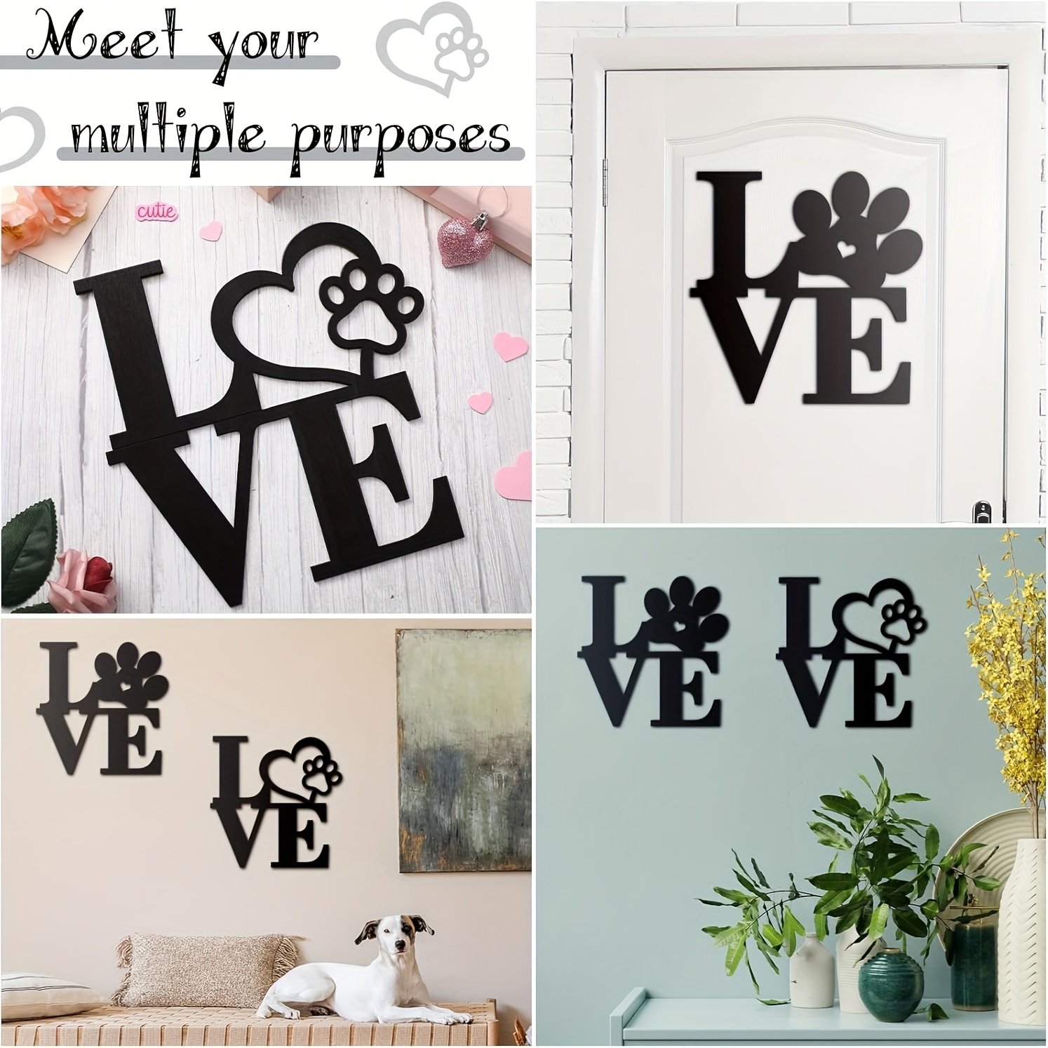 Love, Paw Print Wall Decor, Black Metal Art, Dog Room Accessories  Decoration, For Dog Lovers Metal Wall Decor - Temu