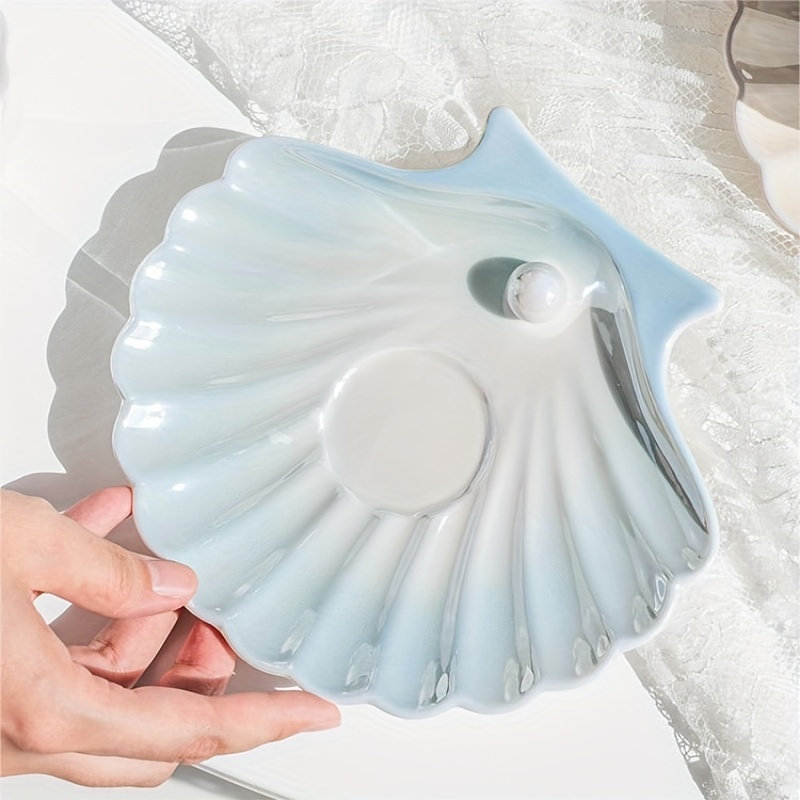 Cute Mermaid Style Pearl Shell Ceramic Tea Cup with Plate - Peachymart