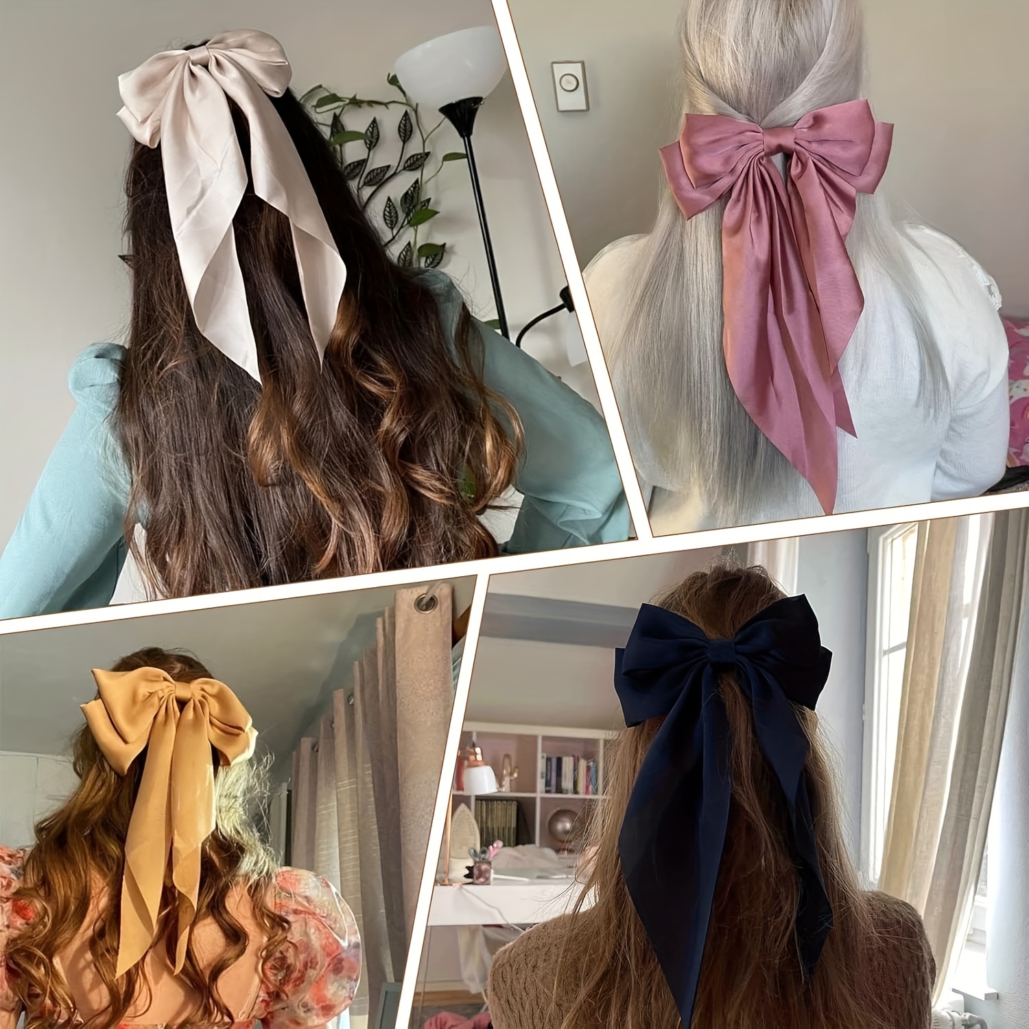 Temu 1Pcs Large Satin Bow Hairpin Solid Color Satin Hair Clip, Hair Pin, Hair Barrette Barrette Party Wedding Long Ribbon Hair, Christmas Gifts