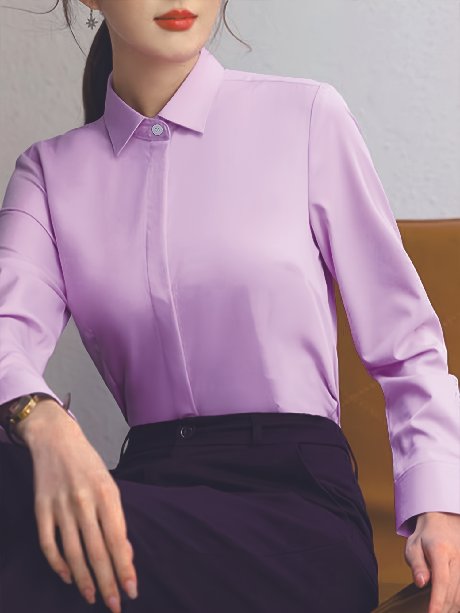 Floral Print Light Purple Pajamas Set, Long Sleeve Blouse Top & Elastic  Waistband Pants, Women's Loungewear & Sleepwear