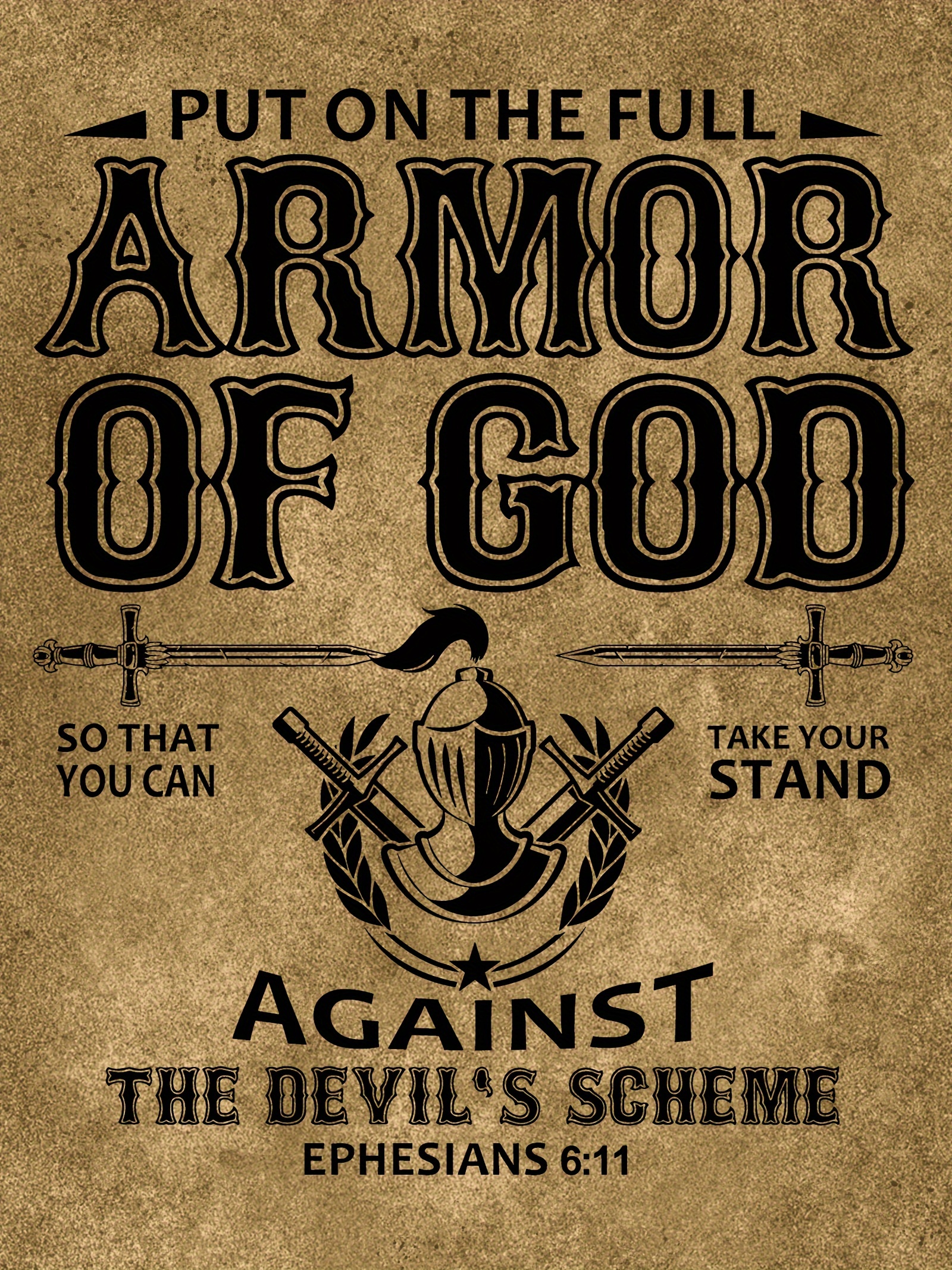 Men's Vintage 3D Digital Graphic T-Shirt - Distressed Armor of God Religious Design with Ephesians 6:11 Scripture, Casual Short Sleeve Round Neck Tee, Machine Washable All-Season Comfort Fit, Vintage T Shirts, Bold Printed Shirt, Comfortable Clothing, PLUS SIZE