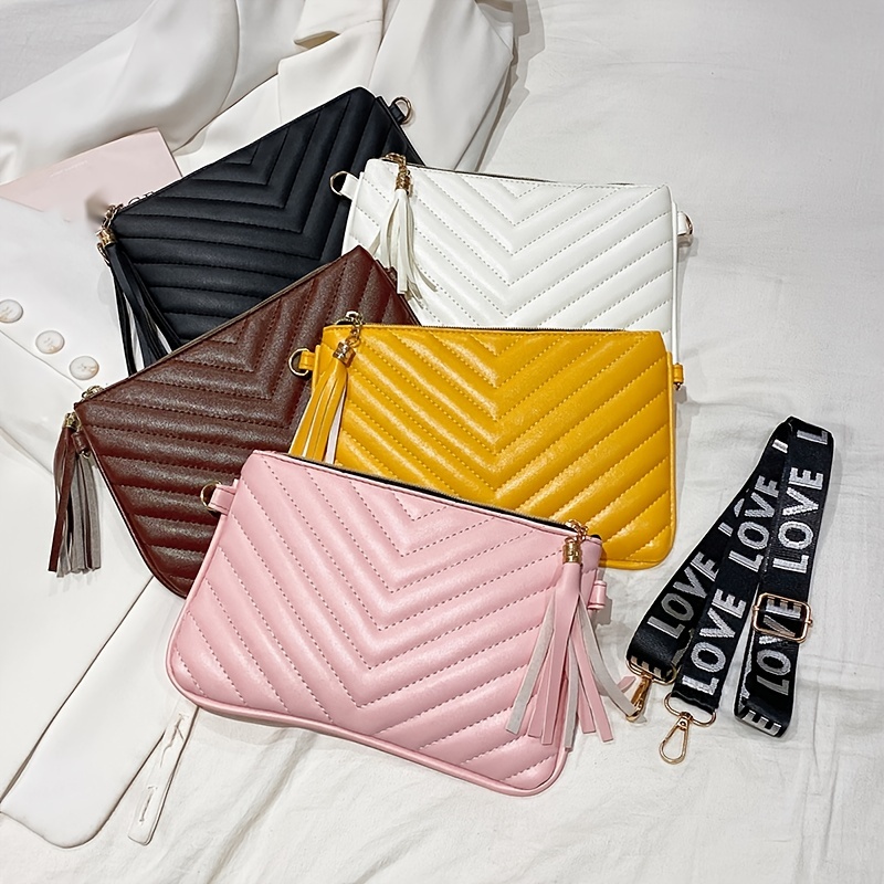 Tassel Crossbody Bag Embossed Design PU Leather Shoulder Bag