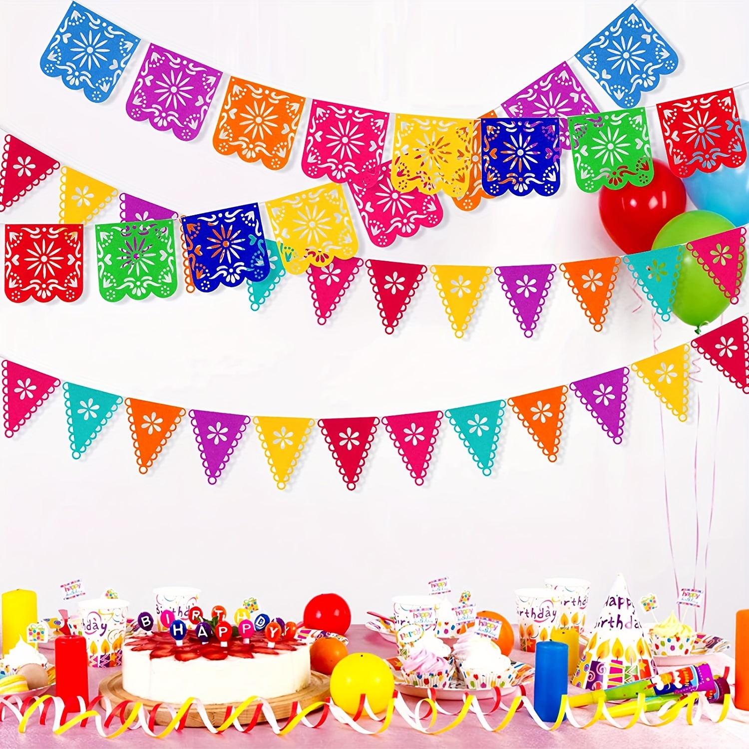 43pcs Cinco de Mayo Paper Fans Banner Mexican Fiesta Party Table  Decorations Set