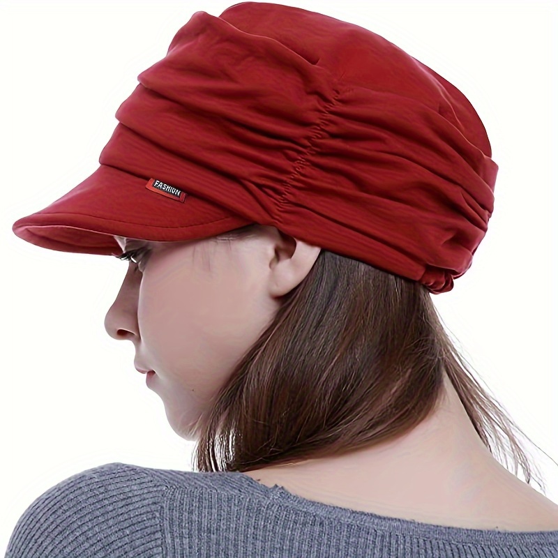 Korean Style Newsboy Hat Lightweight Ruched Soft Brim Flat Fold Casual Elastic Sports Beret, French Hat for Women,Temu