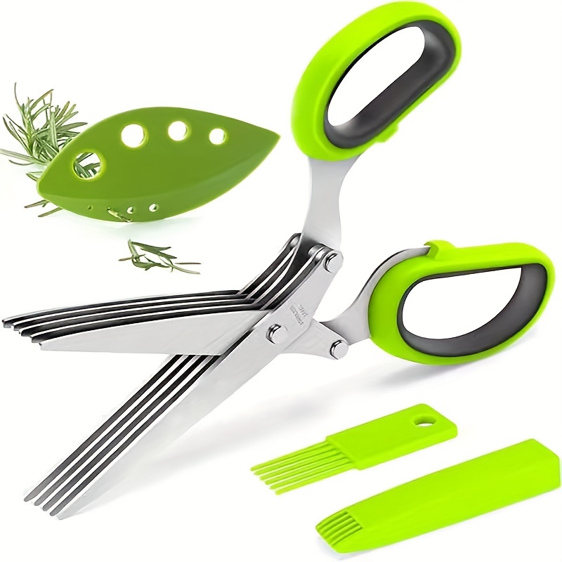 Stainless Steel 5 Blade Herb Scissors Set with Vegetable Peeler, Shredder &  Cleaning Comb - MultiUse Herb Stripper for Chopped Kale and Herbs - Ideal