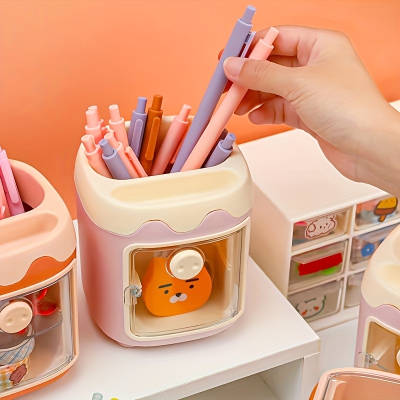 Kawaii Pen Holder Stickers Cute Cosmetic Storage Bucket - Temu