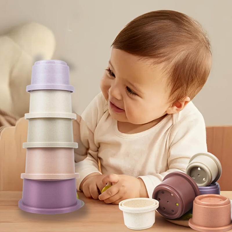 Baby Stacking Cup for Toddler 1-3, 8PCS Counting Nesting Measuring Cups  Set, Stackable Bath Toy for 6-12 Months Kids, Educational Montessori Gift  for