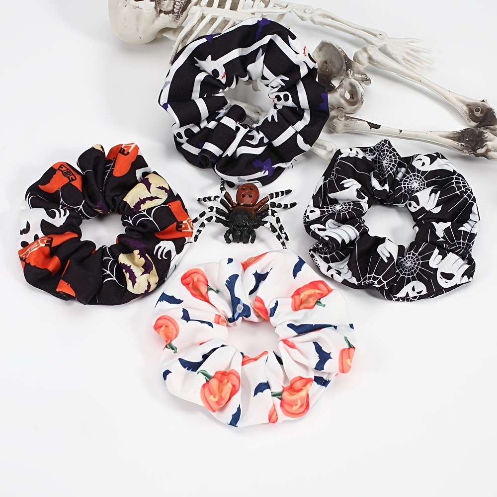 6er-Set Halloween Scrunchies – Bunte Haargummis Mit Kürbis, Geister & Co. Für Party Und Alltag