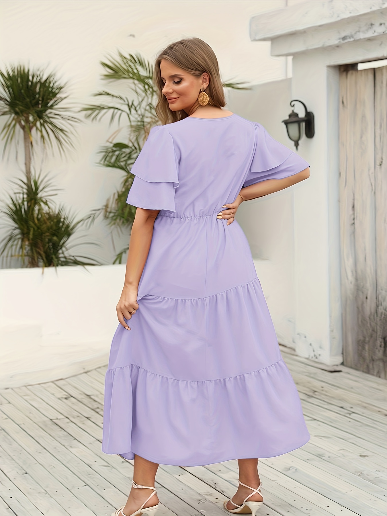 Plus Surplice Neck Lantern Sleeve Maxi Formal Dress