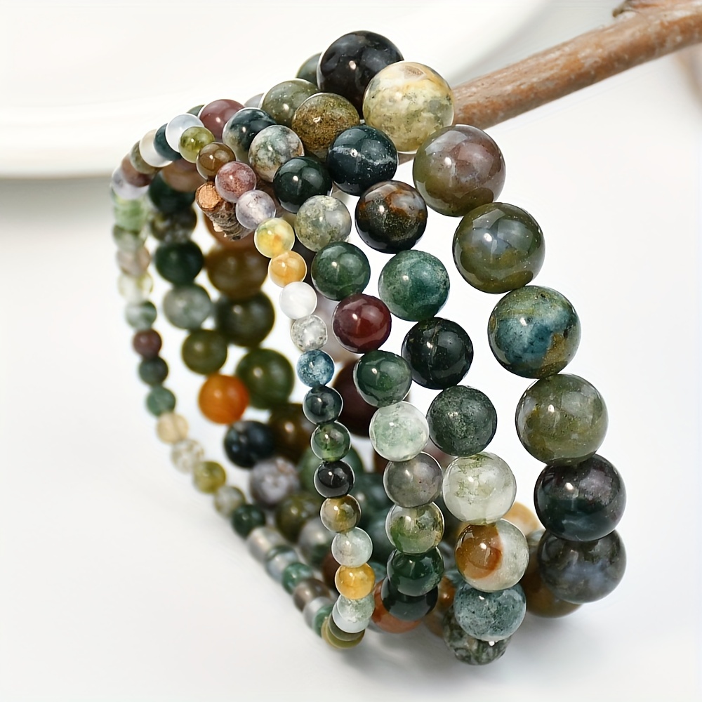 4pc Natural Indian Agate Stretch Bracelet Set