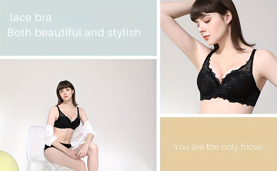 Plus Size Elegant Bra Women's Plus Contrast Floral Lace - Temu