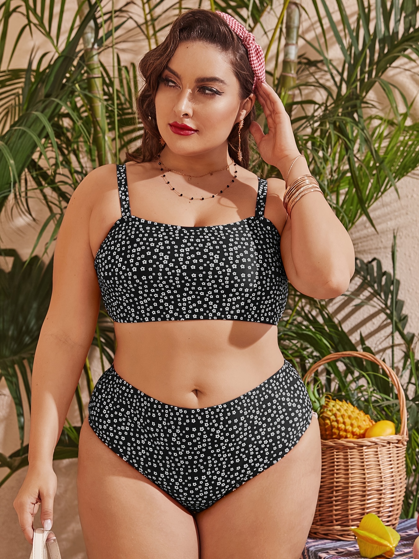 Plus Size Vacay Bikini Set Women's Plus Colorblock Tropical - Temu