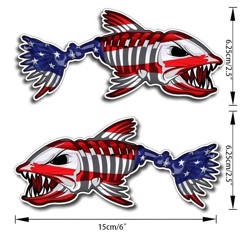 USA American Fish Flag Sticker - Patriotic Fishing Decal Vinyl Die Cut Car Truck Boat Bumper Window Graphic