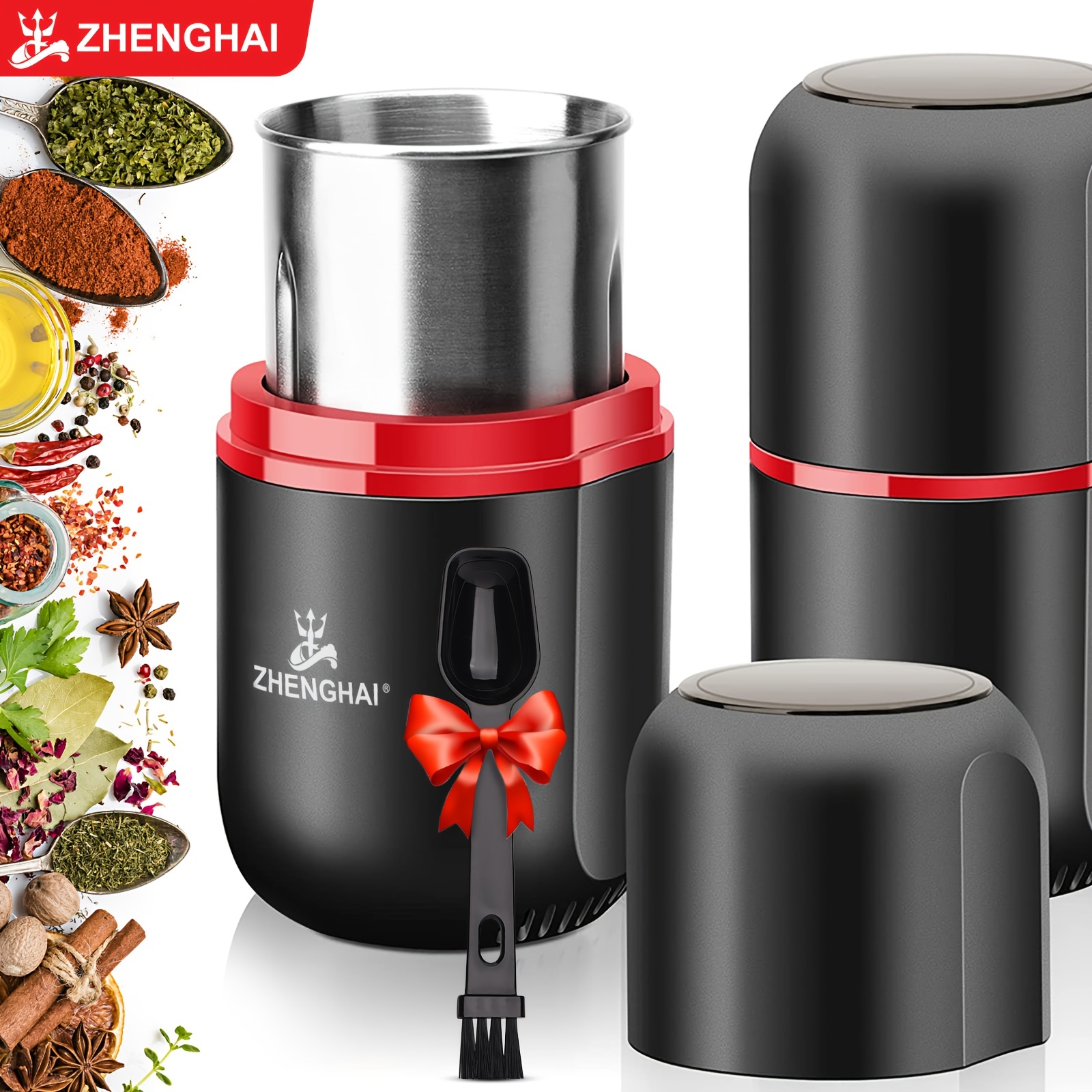 Zhenghai Electric Spice Grinder, Coffee Grinder Large Capacity, Easy  On/off, Fast Grinding For Dry Spices, Coffee Bean, Nuts, Flower Buds.  Multifunctional Electric Mills & Food Processor, With Cleaning Brush. -  Temu United