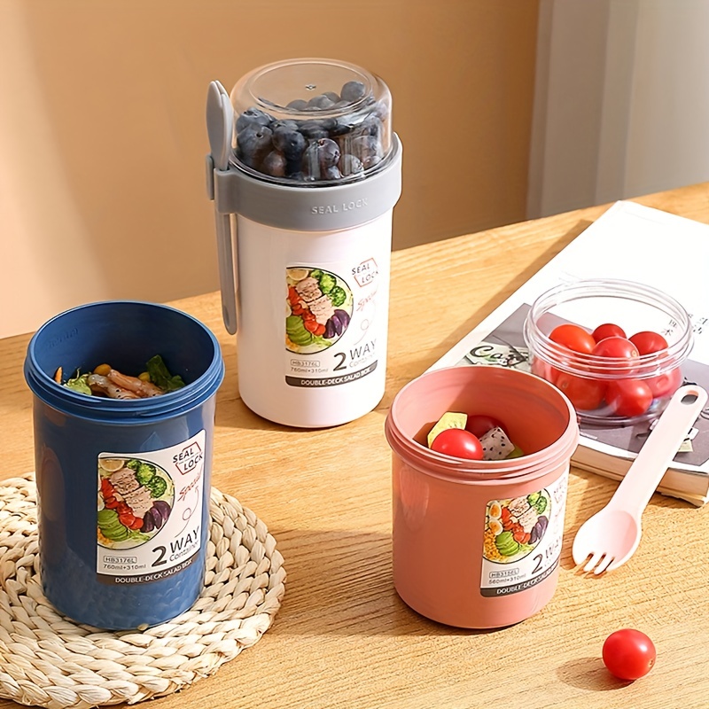 Portable Breakfast Salad Cup With Spoon And Fork Lids - Healthy Lunch  Container For Yogurt, Milk, And More - Temu Republic of Korea