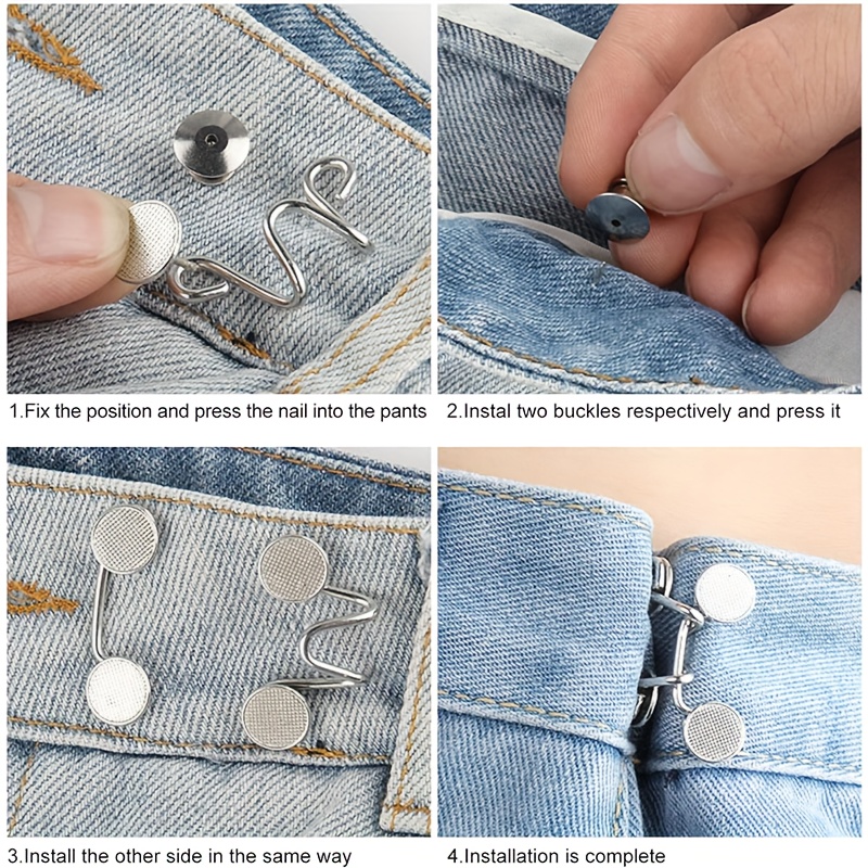 Jean Button Pins Adjustable Buckle Extender Set, No Sewing Required, Pant  Waist Tightener For Jeans Dress Fit Instant Button - Temu